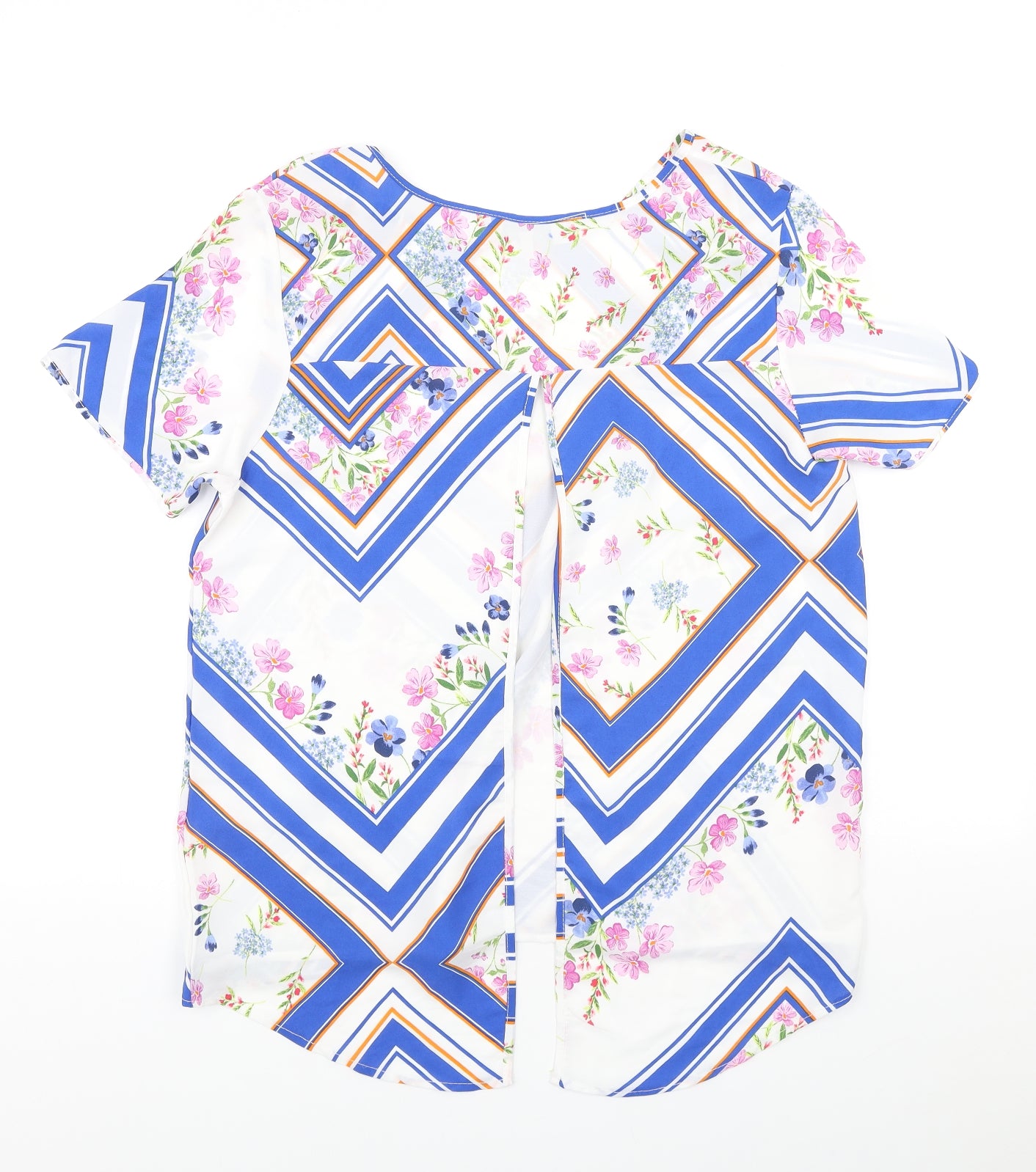 Peacocks Womens Multicoloured Geometric Polyester Basic Blouse Size 14 Scoop Neck
