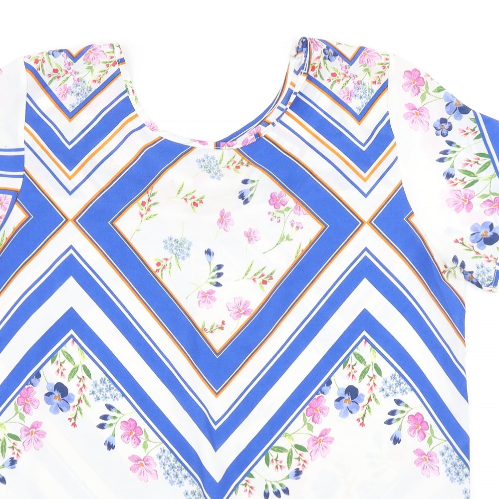 Peacocks Womens Multicoloured Geometric Polyester Basic Blouse Size 14 Scoop Neck