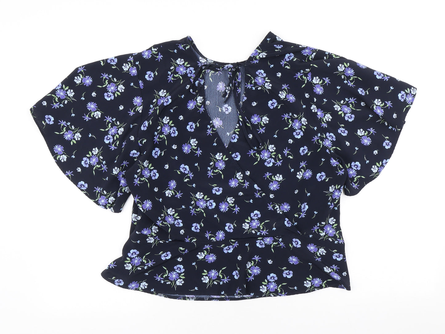 Primark Womens Blue Floral Polyester Basic T-Shirt Size 18 V-Neck