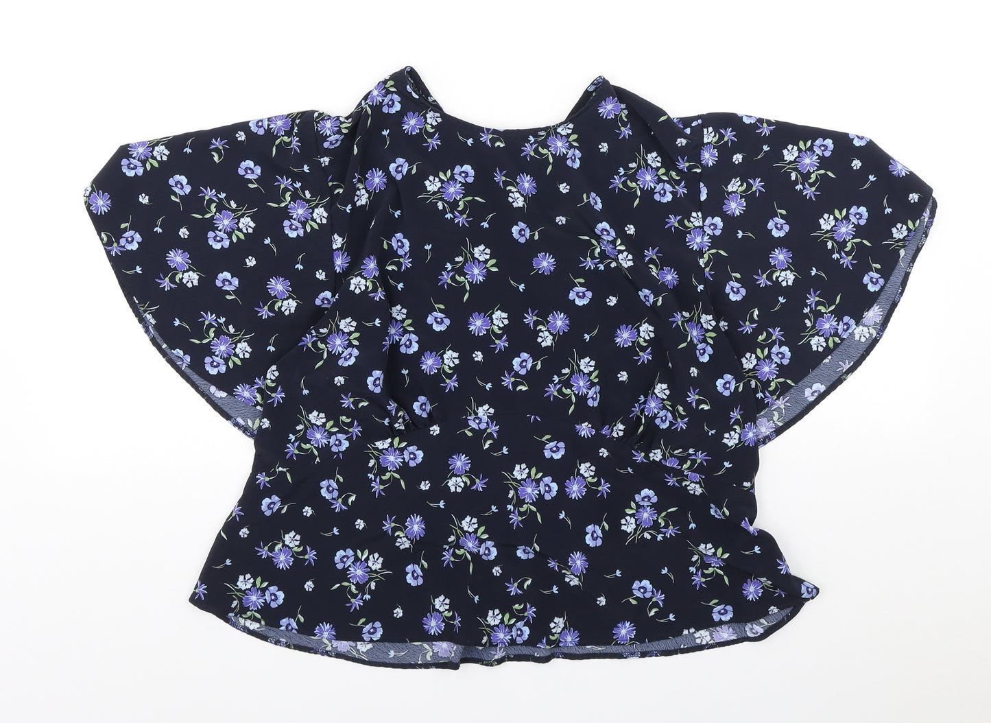 Primark Womens Blue Floral Polyester Basic T-Shirt Size 18 V-Neck