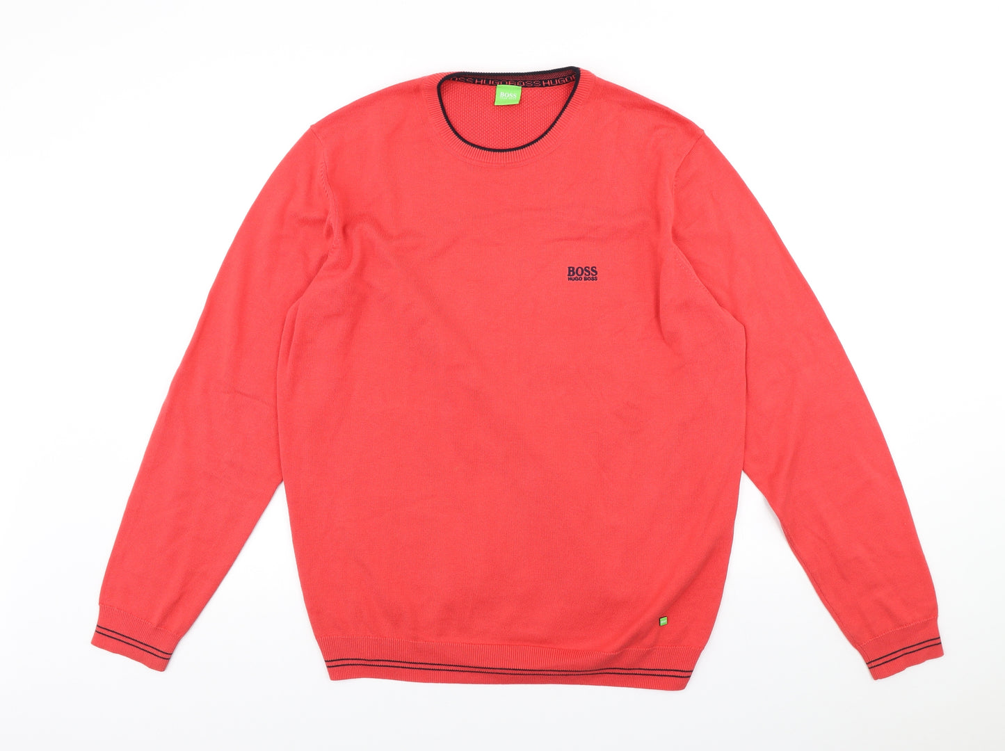 HUGO BOSS Mens Red Round Neck Cotton Pullover Jumper Size XL