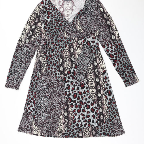 Studio Womens Multicoloured Animal Print Polyester A-Line Size 12 V-Neck Pullover