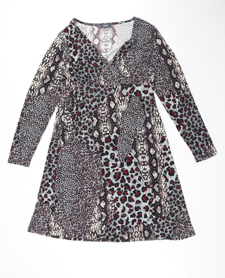 Studio Womens Multicoloured Animal Print Polyester A-Line Size 12 V-Neck Pullover