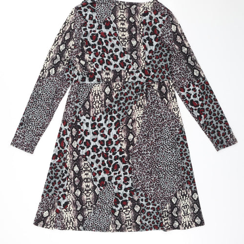 Studio Womens Multicoloured Animal Print Polyester A-Line Size 12 V-Neck Pullover