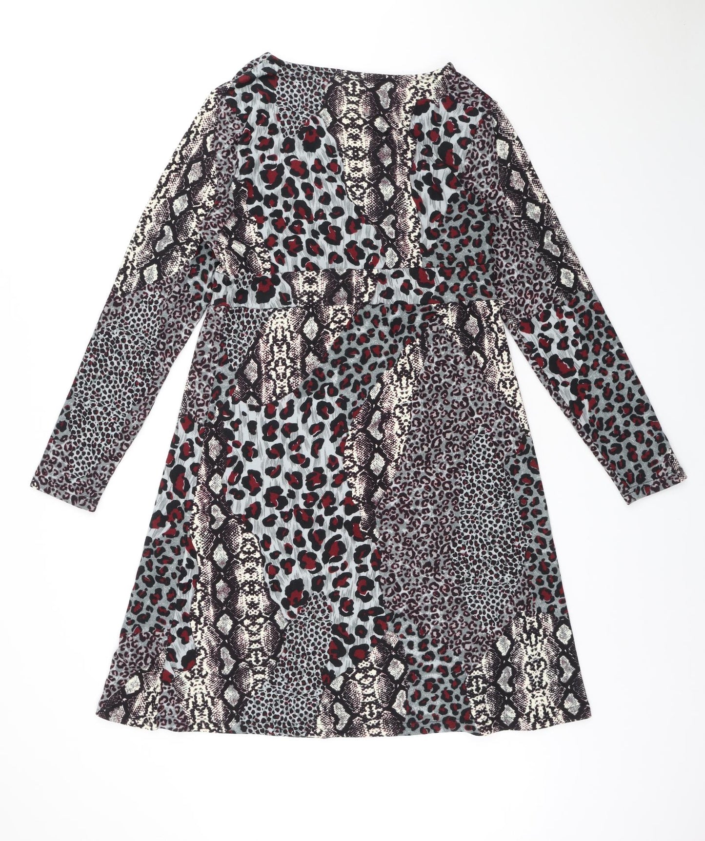 Studio Womens Multicoloured Animal Print Polyester A-Line Size 12 V-Neck Pullover