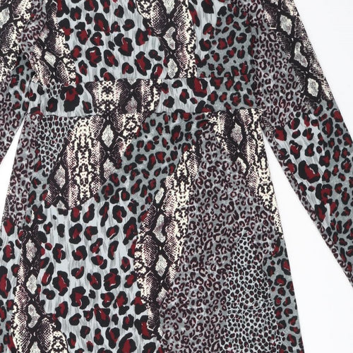 Studio Womens Multicoloured Animal Print Polyester A-Line Size 12 V-Neck Pullover