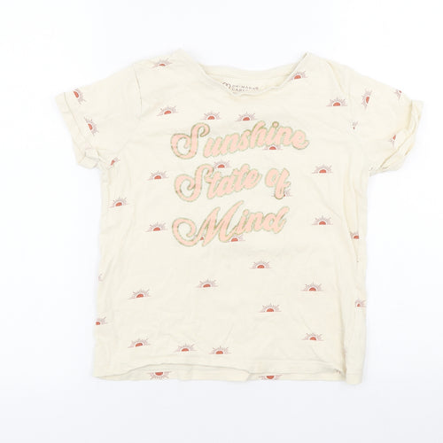 Primark Girls Beige Geometric Cotton Basic T-Shirt Size 10-11 Years Round Neck Pullover - Sunshine State of Mind