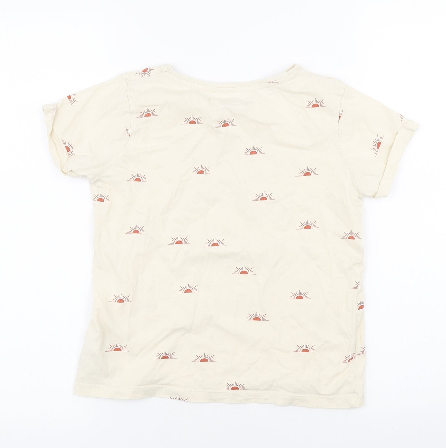 Primark Girls Beige Geometric Cotton Basic T-Shirt Size 10-11 Years Round Neck Pullover - Sunshine State of Mind