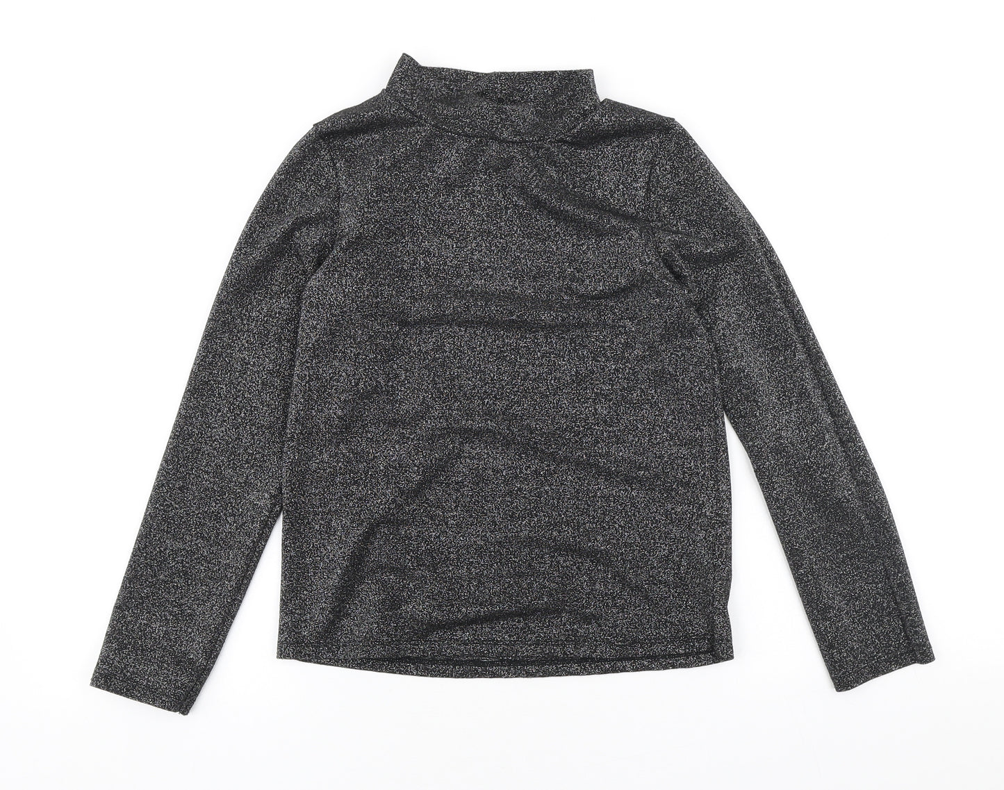 NEXT Girls Black Polyester Basic T-Shirt Size 9 Years High Neck Pullover