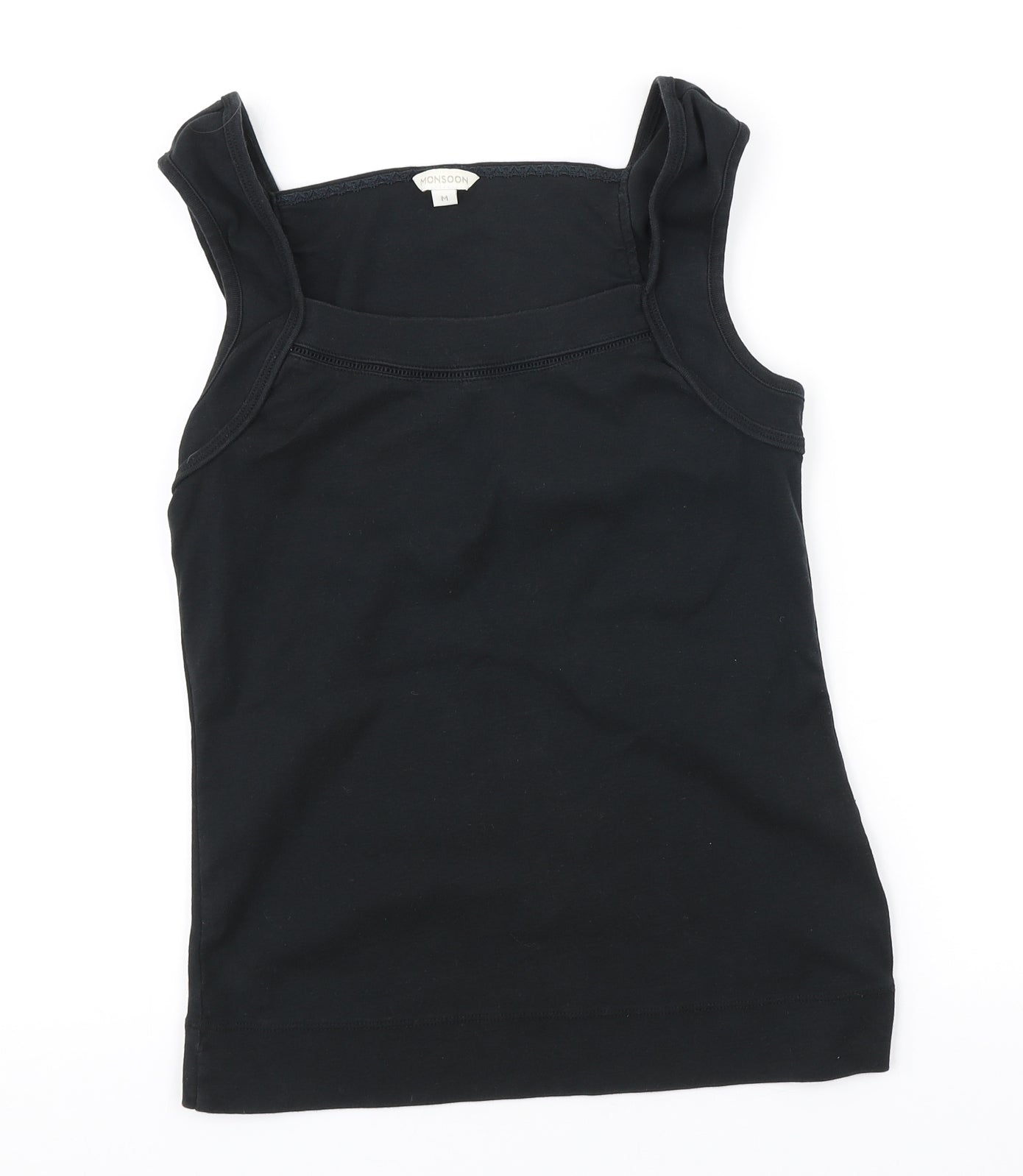 Monsoon Womens Black Cotton Basic Tank Size M Square Neck