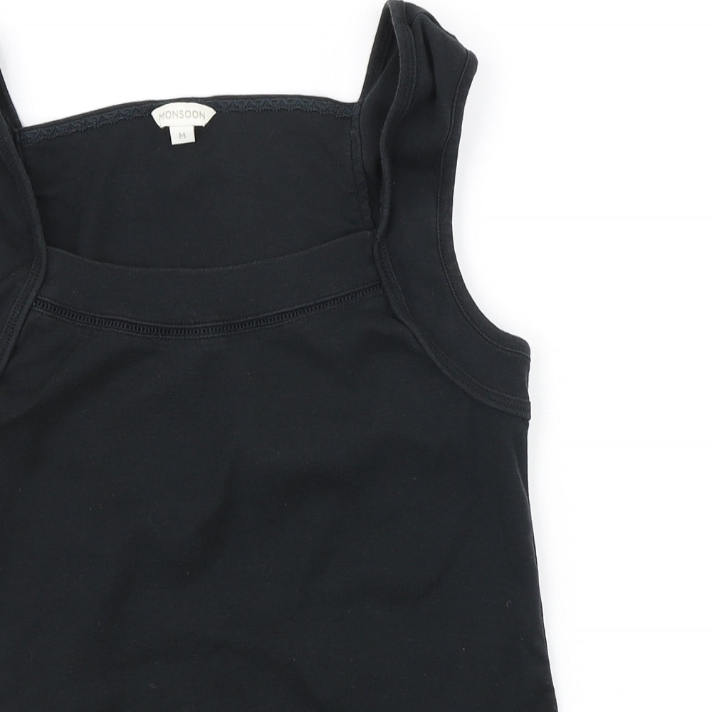 Monsoon Womens Black Cotton Basic Tank Size M Square Neck