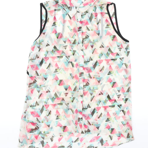 Miss Selfridge Womens Multicoloured Geometric Polyester Tunic Button-Up Size 10 Collared