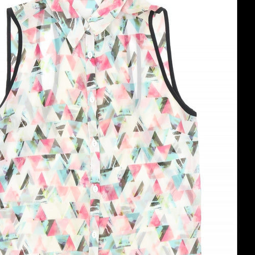 Miss Selfridge Womens Multicoloured Geometric Polyester Tunic Button-Up Size 10 Collared