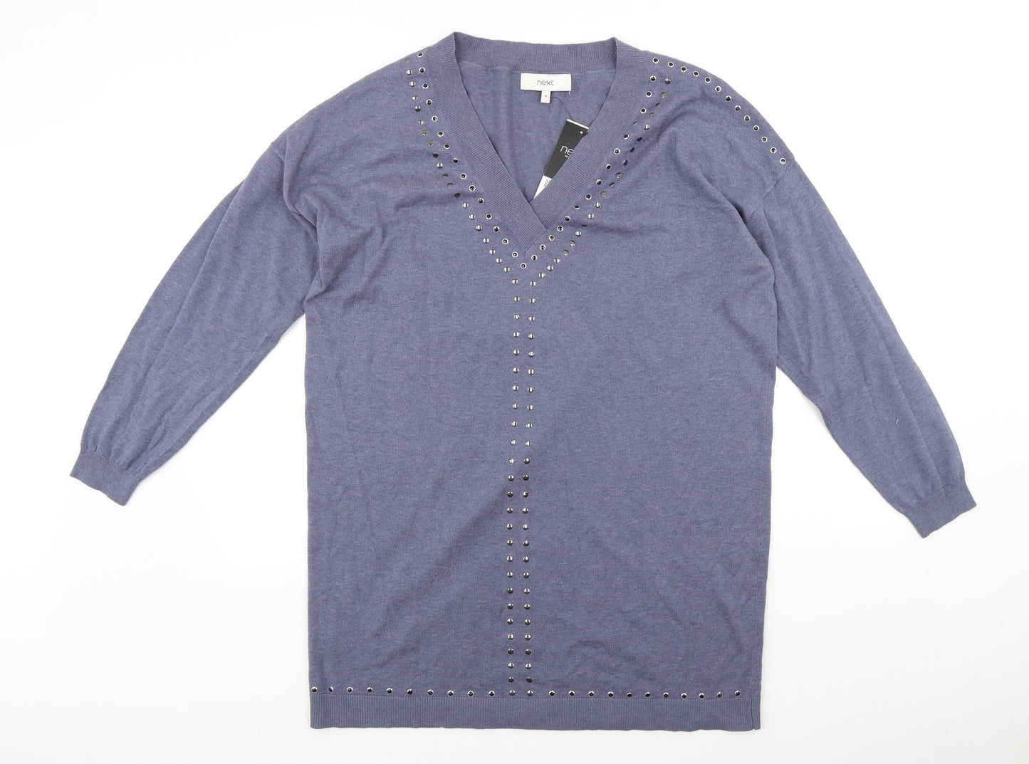 NEXT Womens Blue V-Neck Cotton Pullover Jumper Size 18