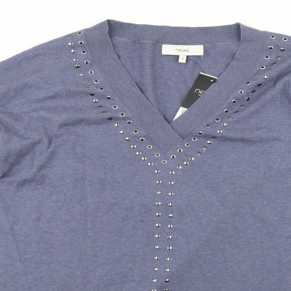 NEXT Womens Blue V-Neck Cotton Pullover Jumper Size 18