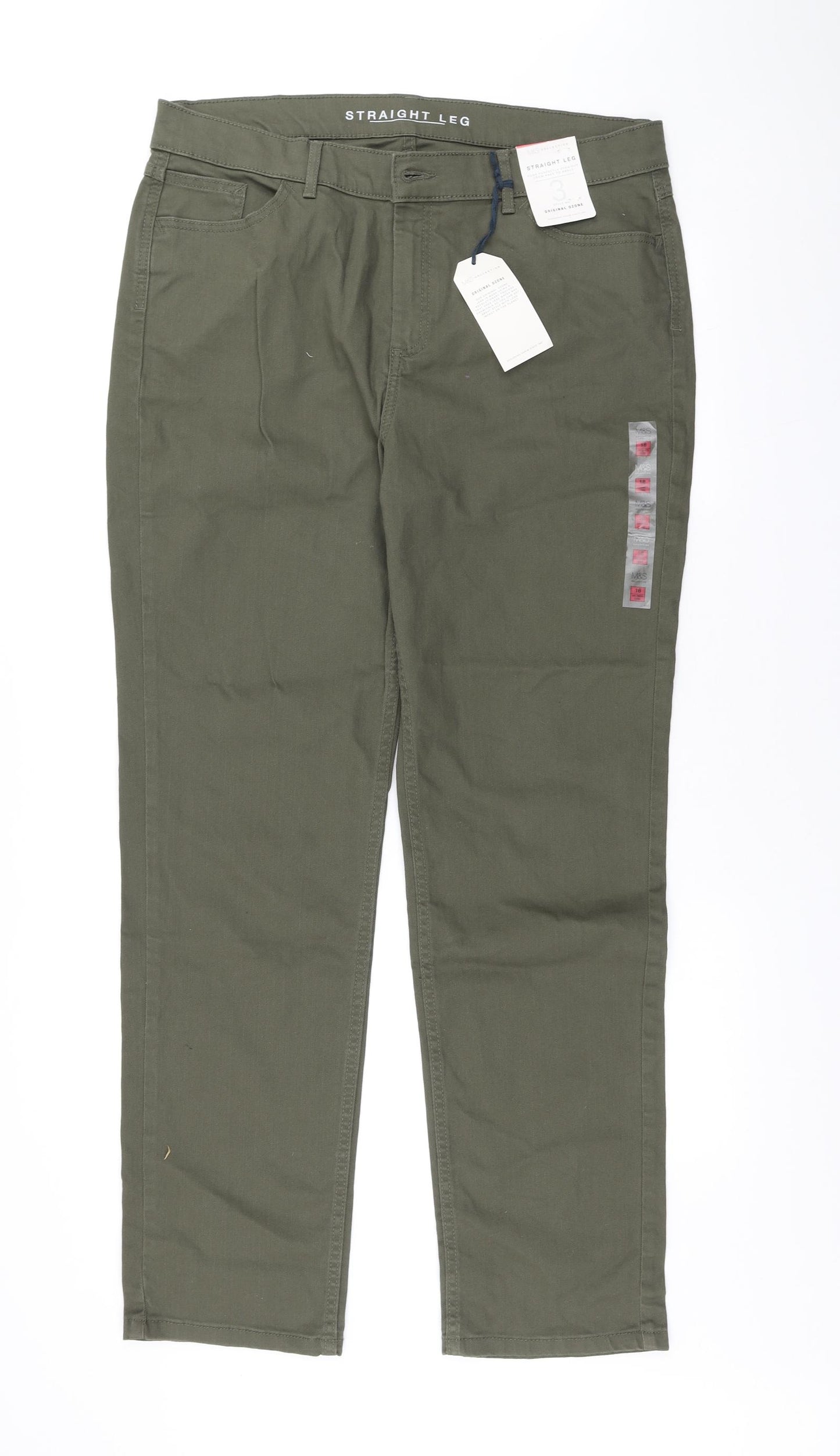 Marks and Spencer Womens Green Cotton Straight Jeans Size 18 L31 in Regular Button