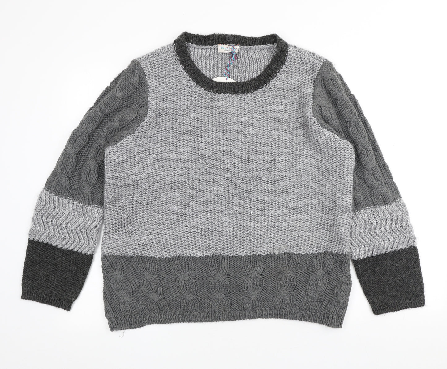 Indigo Womens Grey Scoop Neck Acrylic Pullover Jumper Size 16