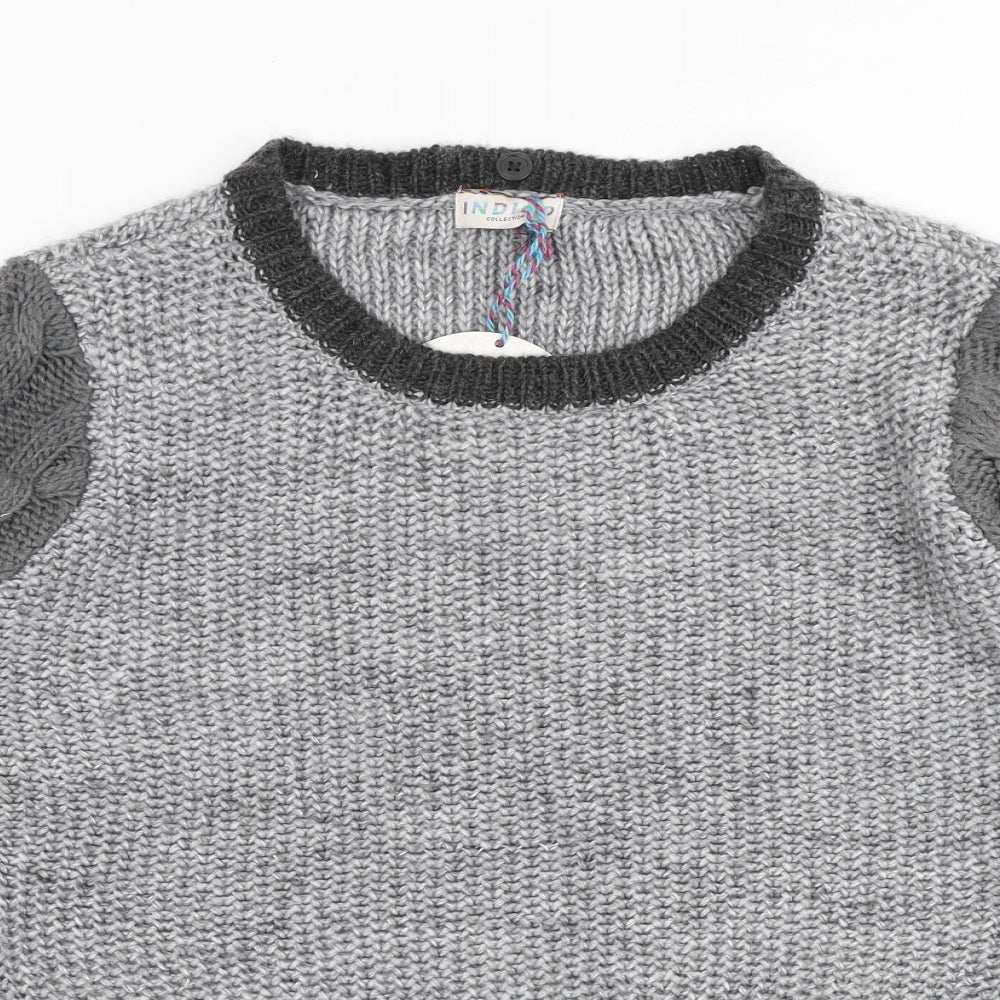 Indigo Womens Grey Scoop Neck Acrylic Pullover Jumper Size 16