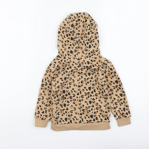 Dunnes Stores Girls Beige Animal Print Cotton Pullover Hoodie Size 3-4 Years Pullover - Leopard Print