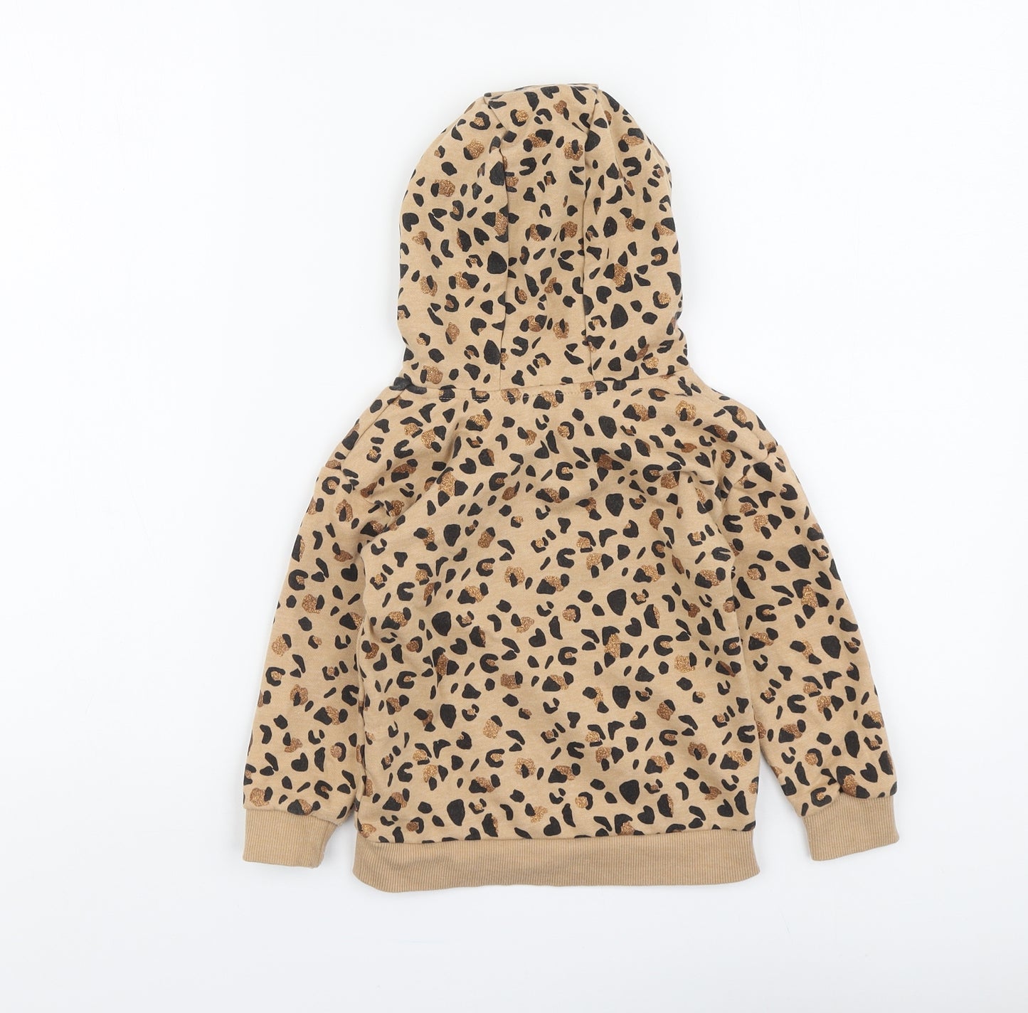Dunnes Stores Girls Beige Animal Print Cotton Pullover Hoodie Size 3-4 Years Pullover - Leopard Print