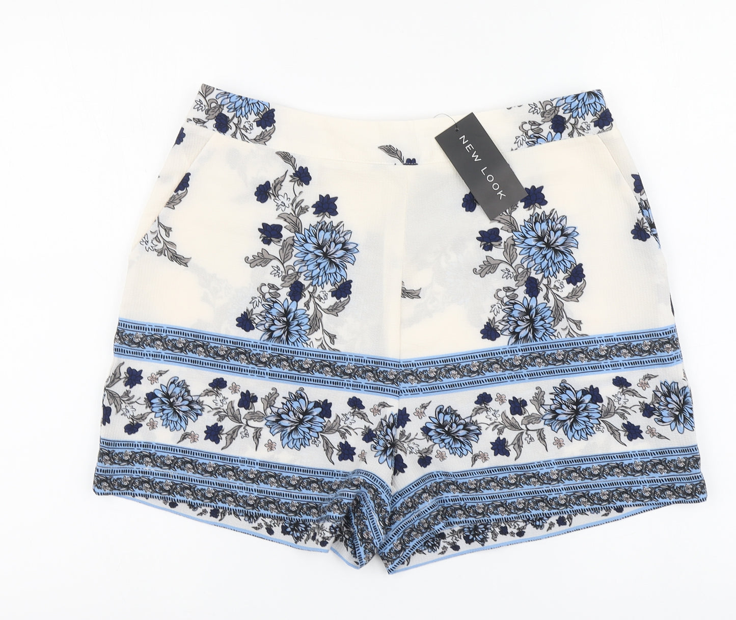 New Look Womens White Floral Polyester Chino Shorts Size 14 L14 in Regular