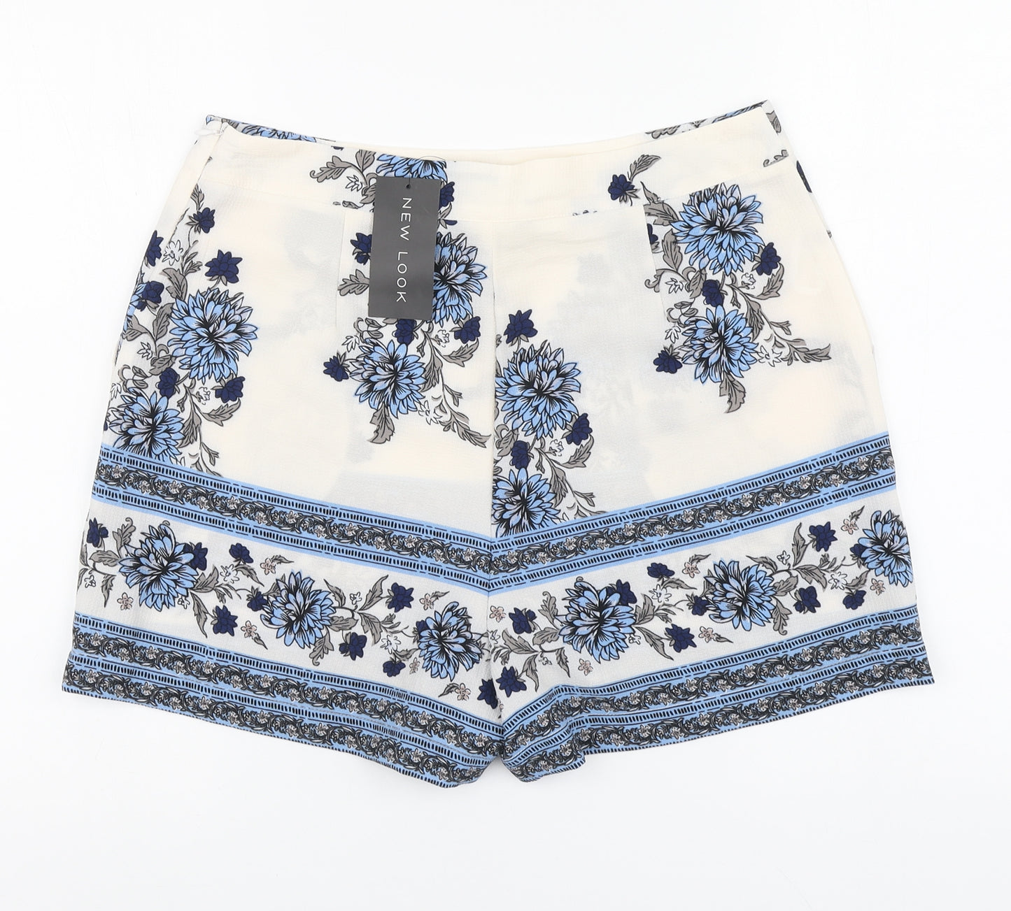 New Look Womens White Floral Polyester Chino Shorts Size 14 L14 in Regular
