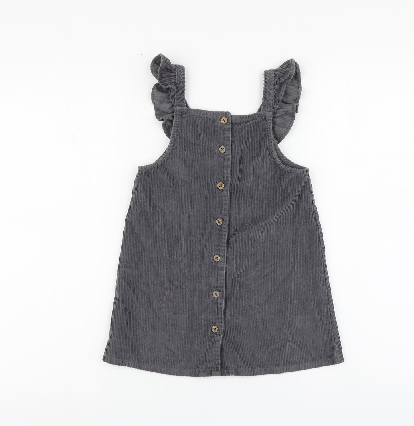 George Girls Grey Cotton Pinafore/Dungaree Dress Size 3-4 Years Sweetheart Button