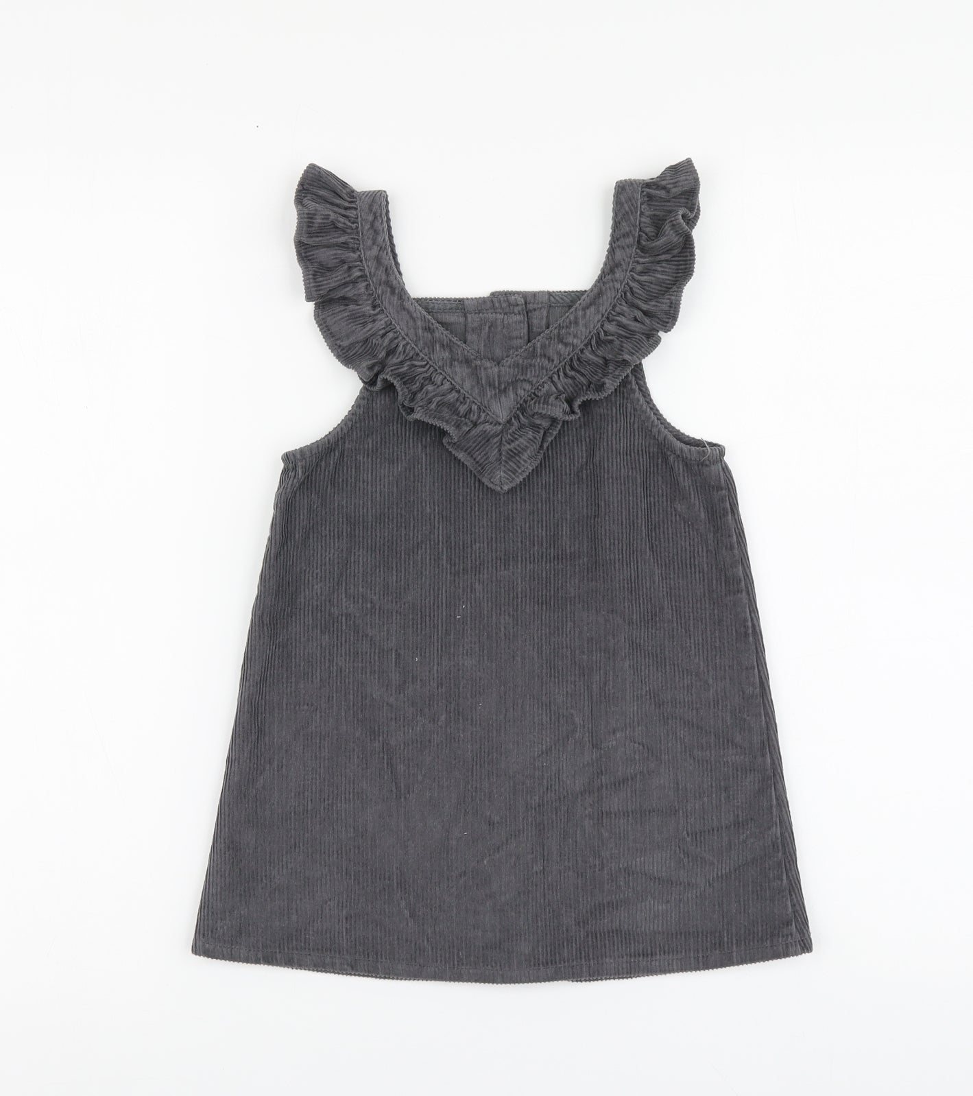 George Girls Grey Cotton Pinafore/Dungaree Dress Size 3-4 Years Sweetheart Button