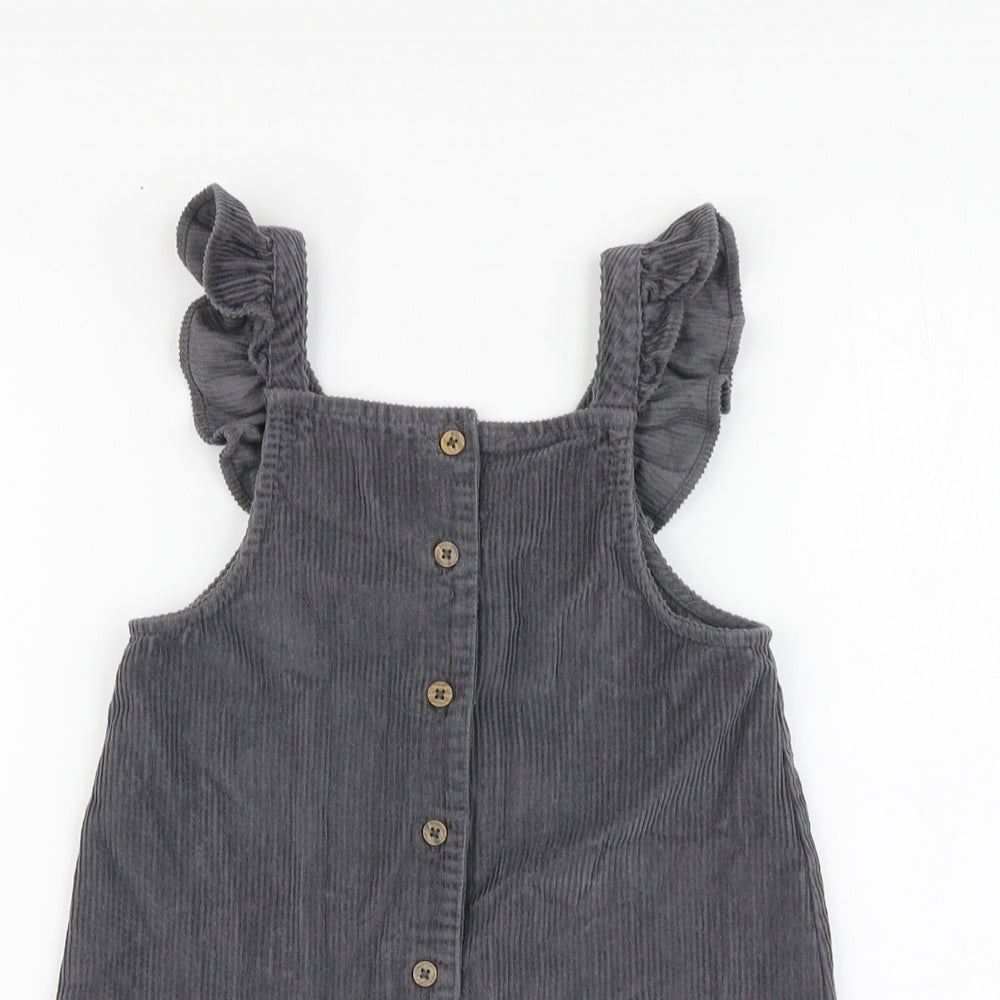 George Girls Grey Cotton Pinafore/Dungaree Dress Size 3-4 Years Sweetheart Button