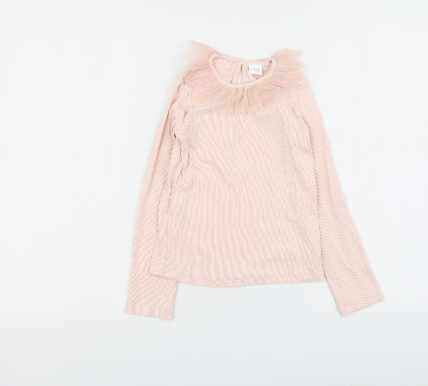 NEXT Girls Pink Cotton Basic T-Shirt Size 6-7 Years Round Neck Pullover