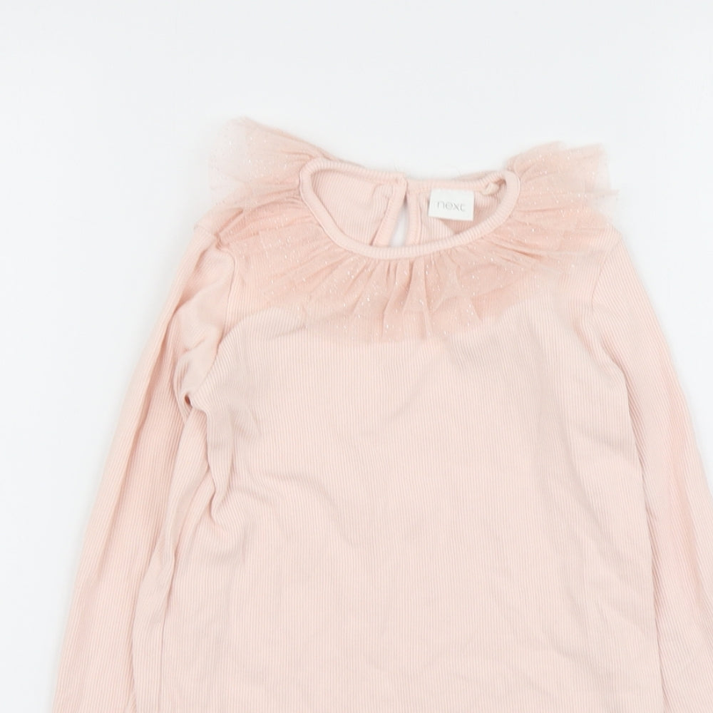NEXT Girls Pink Cotton Basic T-Shirt Size 6-7 Years Round Neck Pullover