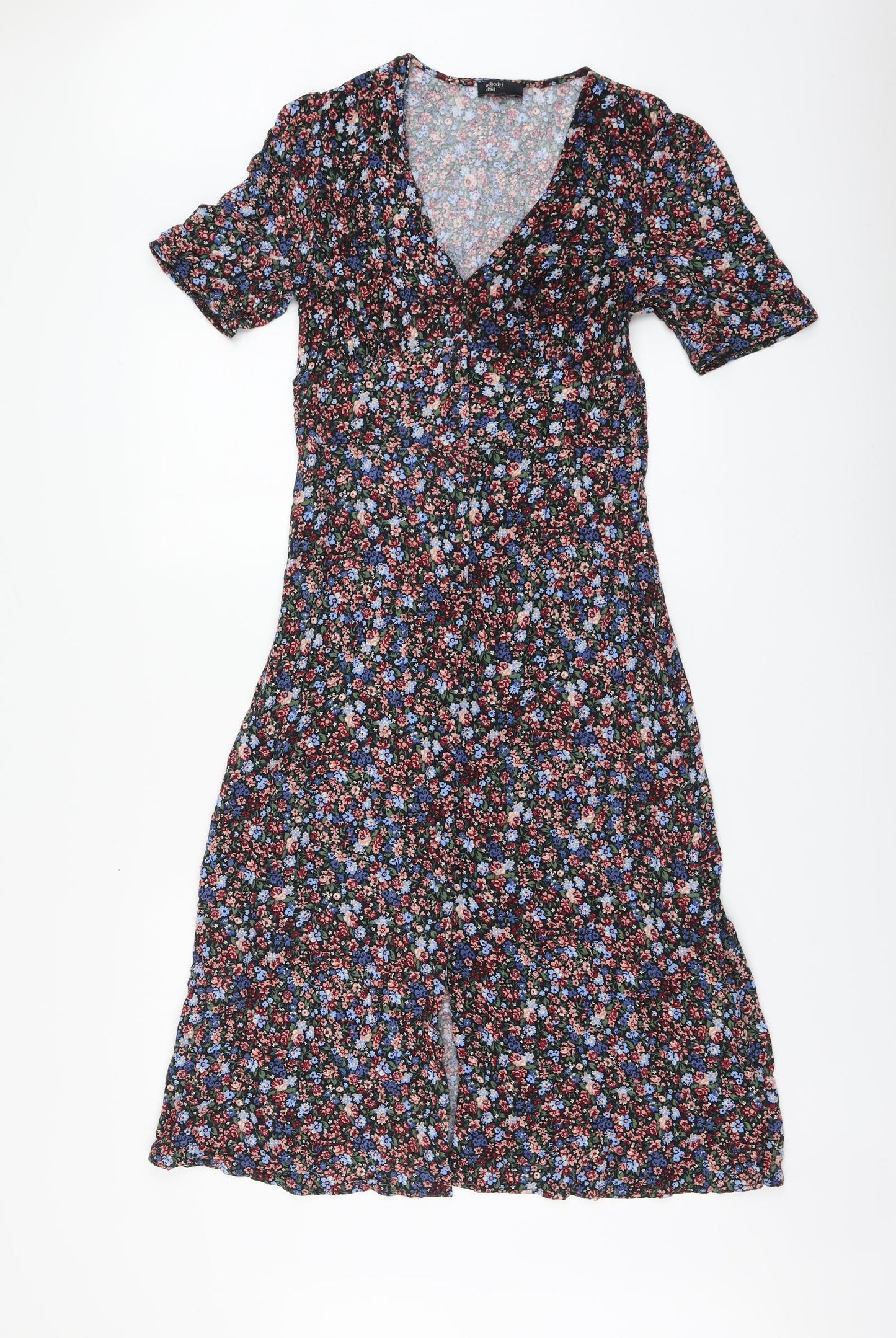 Nobody's Child Womens Multicoloured Floral Viscose A-Line Size 10 V-Neck Button
