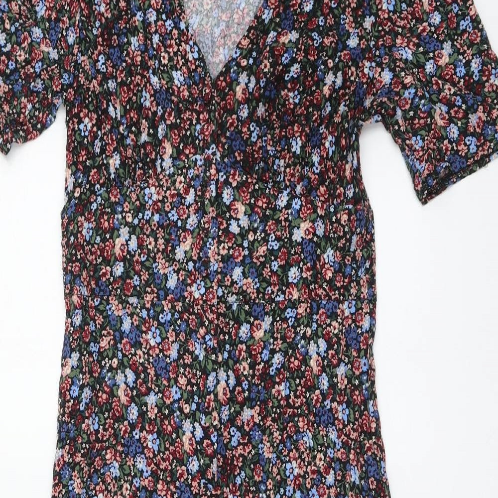 Nobody's Child Womens Multicoloured Floral Viscose A-Line Size 10 V-Neck Button