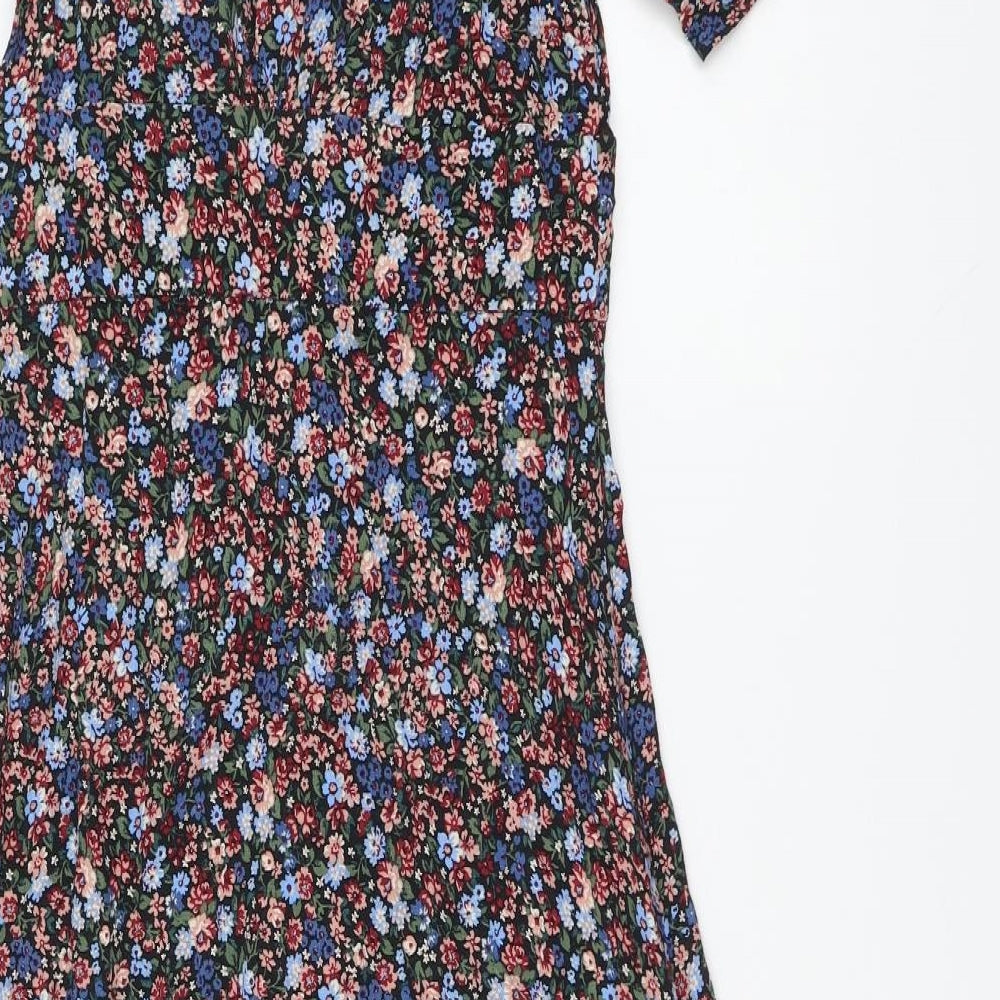 Nobody's Child Womens Multicoloured Floral Viscose A-Line Size 10 V-Neck Button