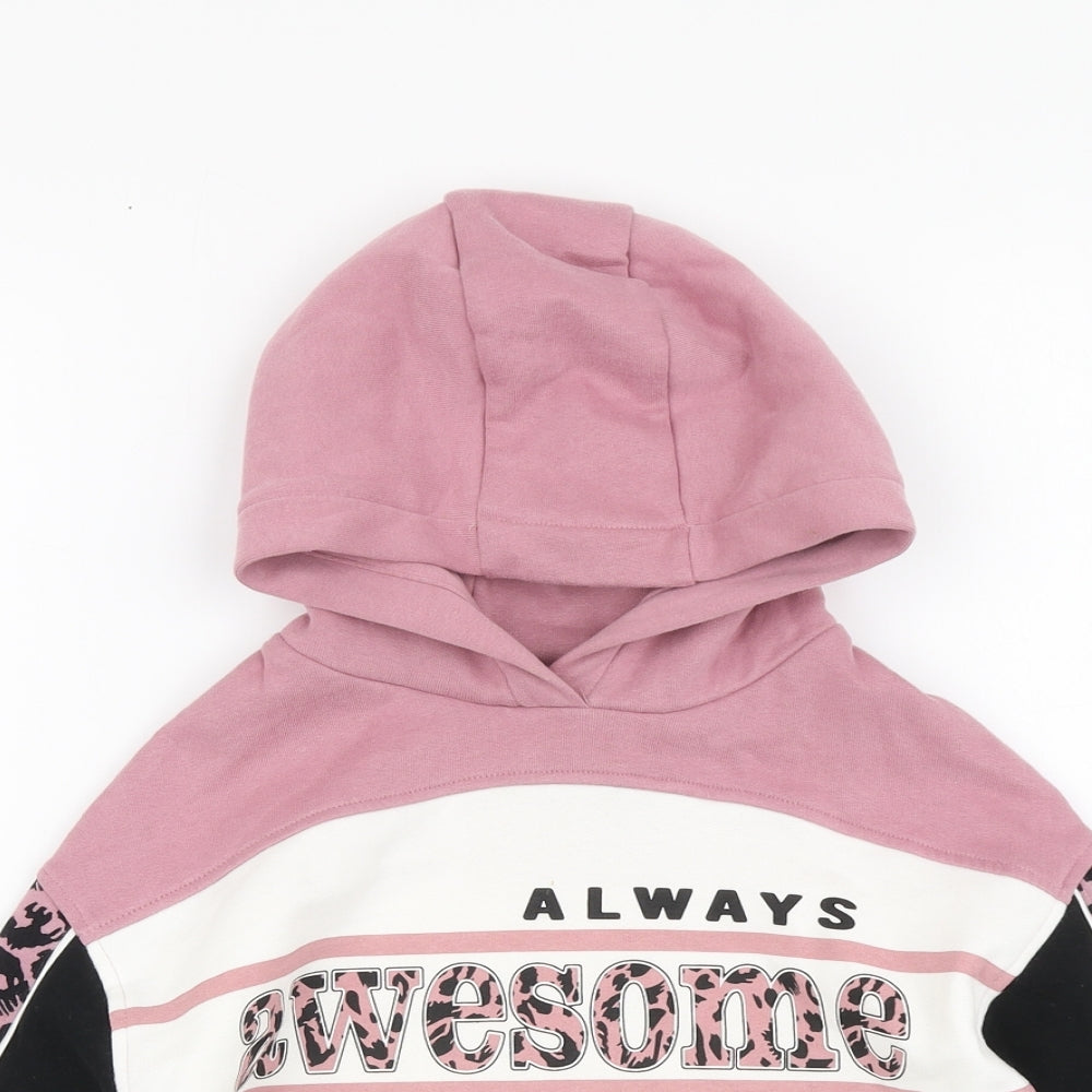 NEXT Girls Pink Animal Print Cotton Pullover Hoodie Size 4 Years Pullover - Awesome