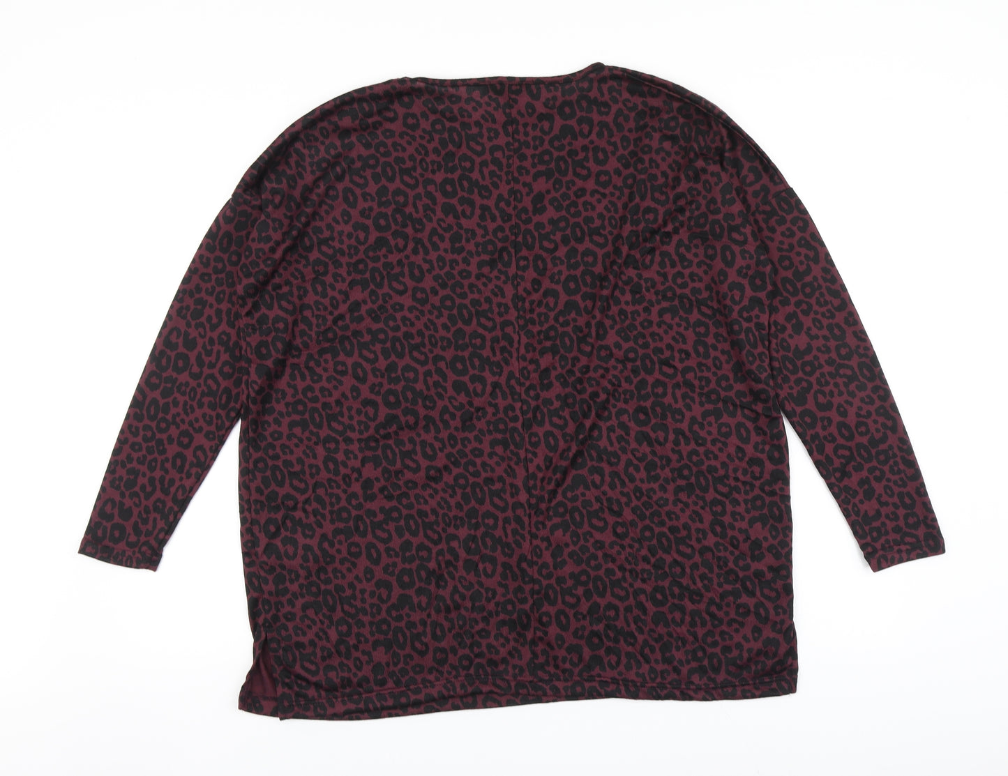 New Look Womens Purple Animal Print Polyester Basic Blouse Size M Round Neck