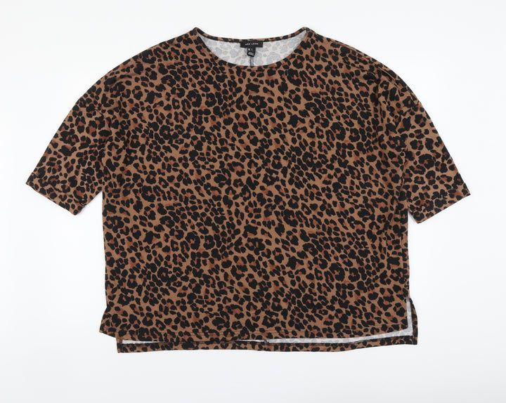 New Look Womens Brown Animal Print Polyester Basic Blouse Size L Round Neck
