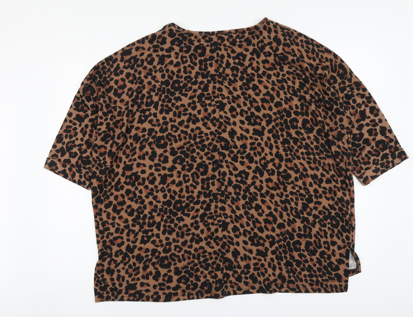 New Look Womens Brown Animal Print Polyester Basic Blouse Size L Round Neck