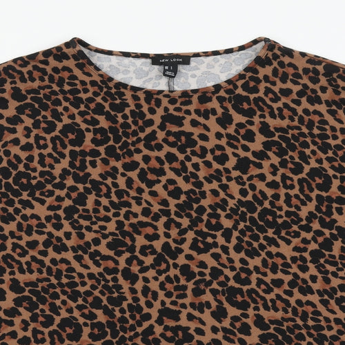 New Look Womens Brown Animal Print Polyester Basic Blouse Size L Round Neck