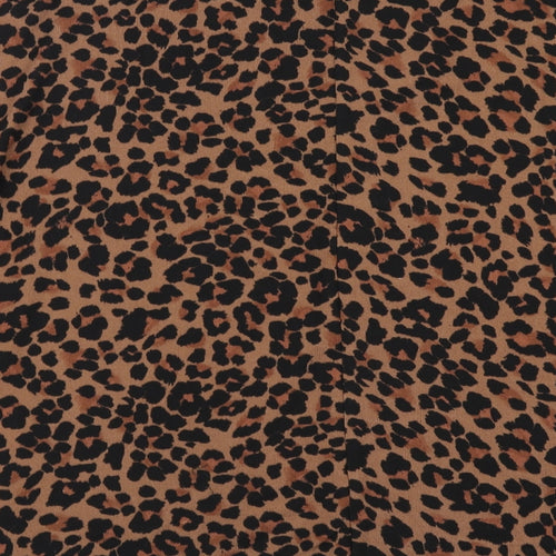 New Look Womens Brown Animal Print Polyester Basic Blouse Size L Round Neck