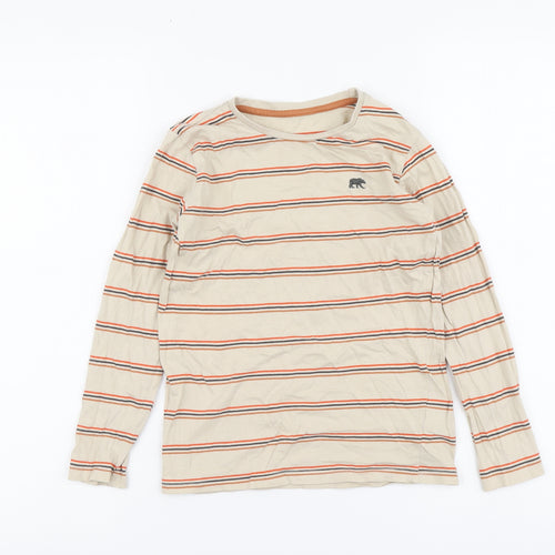 Dunnes Stores Boys Beige Striped Cotton Basic T-Shirt Size 7-8 Years Round Neck Pullover