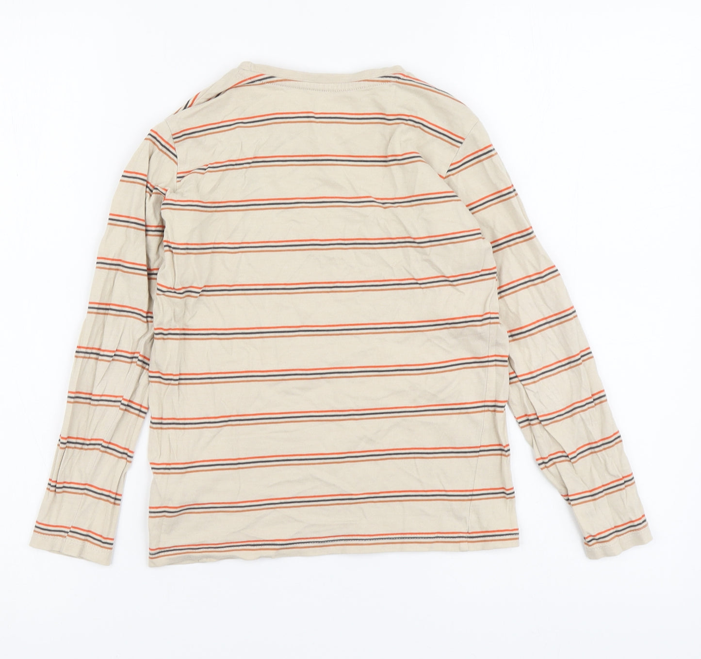 Dunnes Stores Boys Beige Striped Cotton Basic T-Shirt Size 7-8 Years Round Neck Pullover