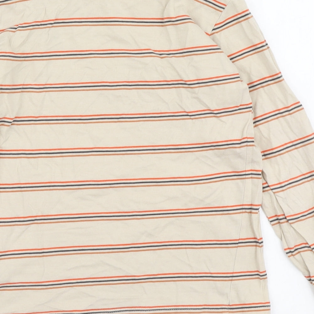 Dunnes Stores Boys Beige Striped Cotton Basic T-Shirt Size 7-8 Years Round Neck Pullover