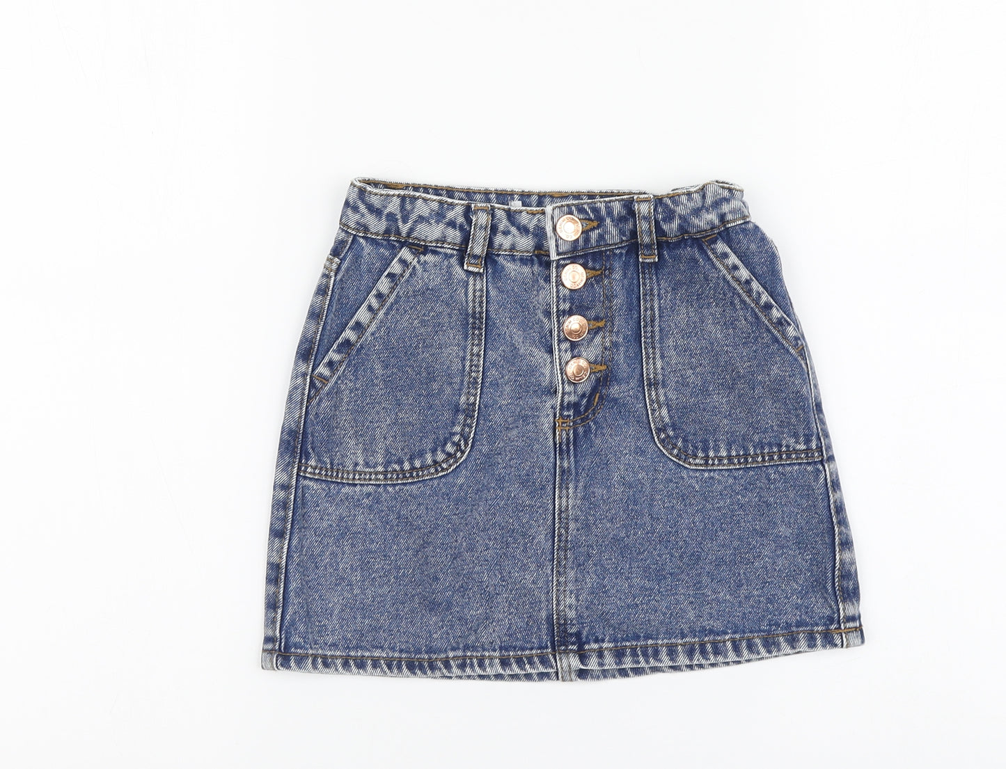 Denim & Co. Girls Blue Cotton A-Line Skirt Size 6-7 Years Regular Button