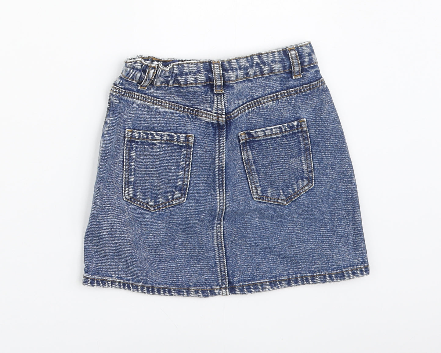 Denim & Co. Girls Blue Cotton A-Line Skirt Size 6-7 Years Regular Button