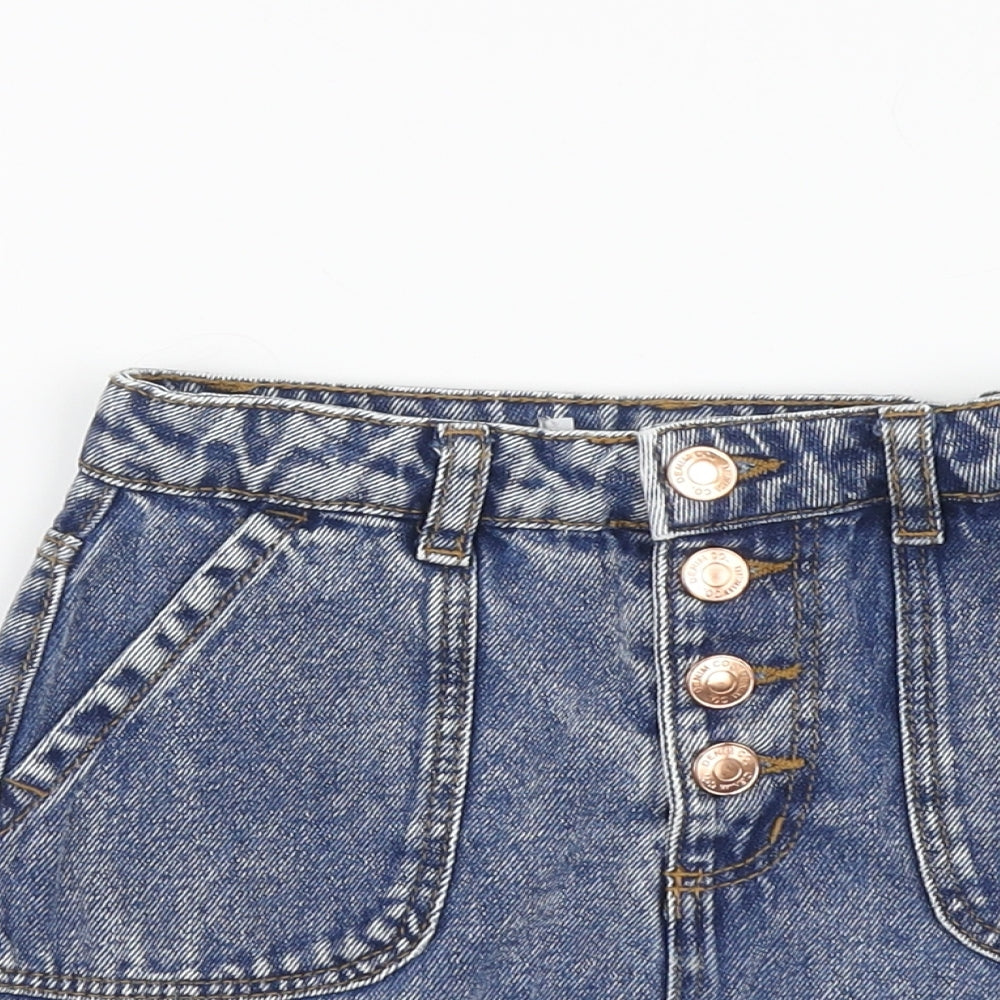 Denim & Co. Girls Blue Cotton A-Line Skirt Size 6-7 Years Regular Button