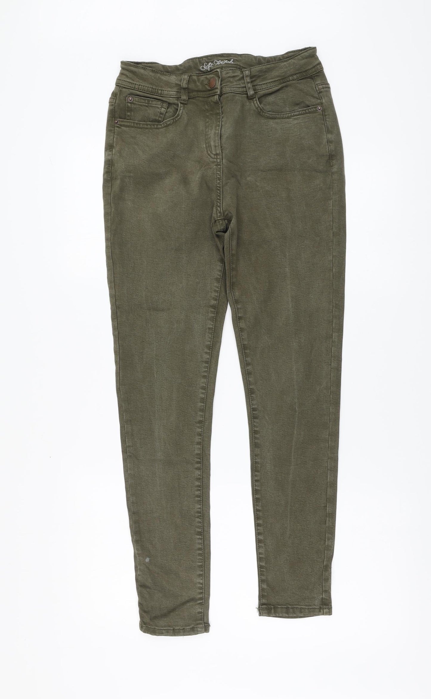 NEXT Womens Green Cotton Skinny Jeans Size 10 L28 in Regular Button