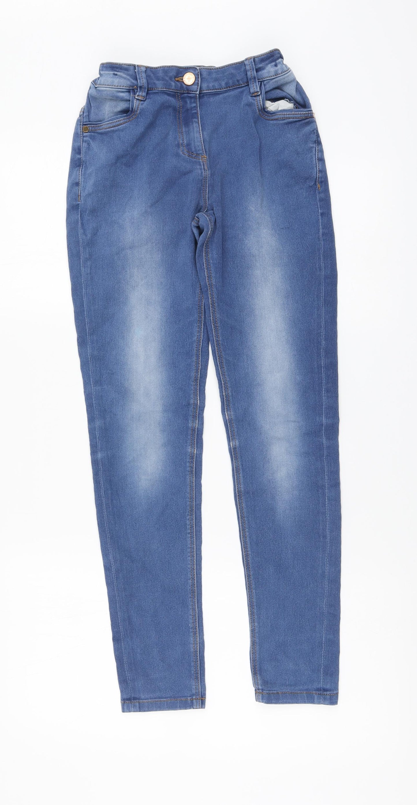 Marks and Spencer Girls Blue Cotton Skinny Jeans Size 12-13 Years Regular Button