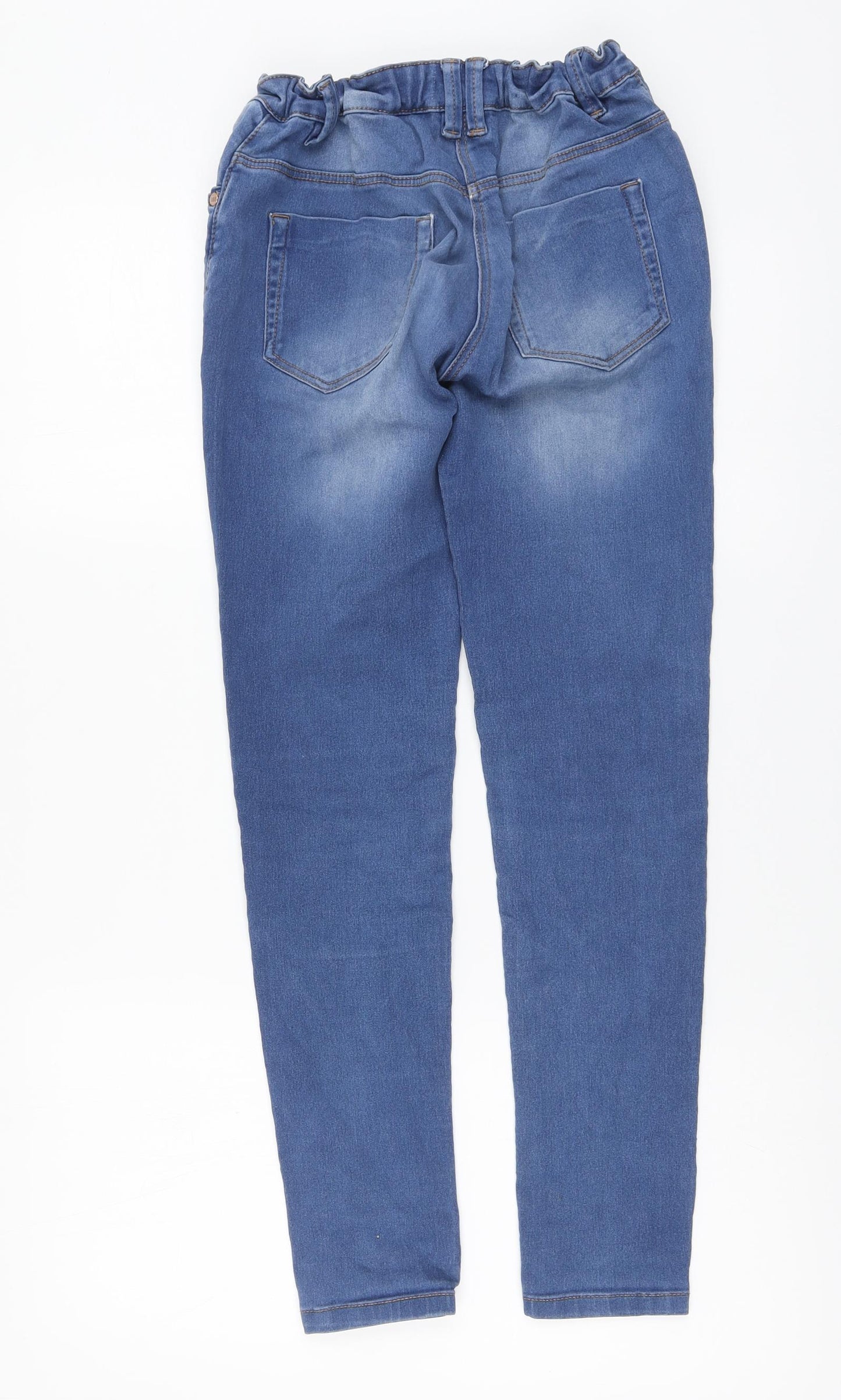 Marks and Spencer Girls Blue Cotton Skinny Jeans Size 12-13 Years Regular Button