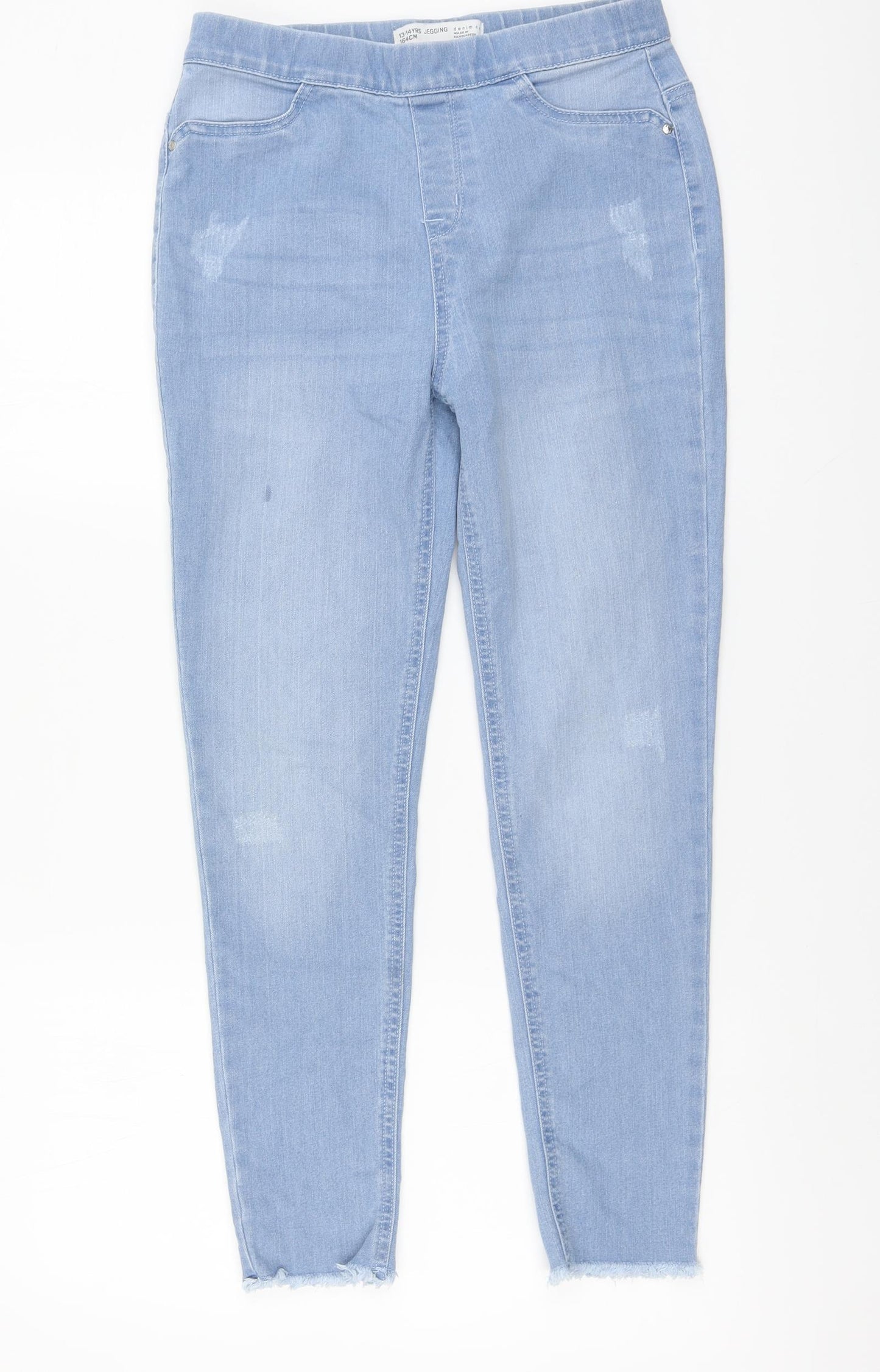 Denim & Co. Girls Blue Cotton Jegging Jeans Size 13-14 Years Regular Button
